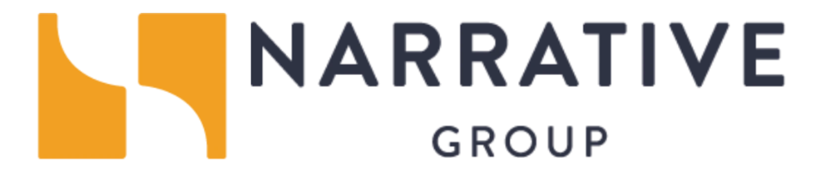 The Narrative Group wordmark appears beside an orange geometric emblem on a black background, with GROUP set below NARRATIVE. The Narrative Group.