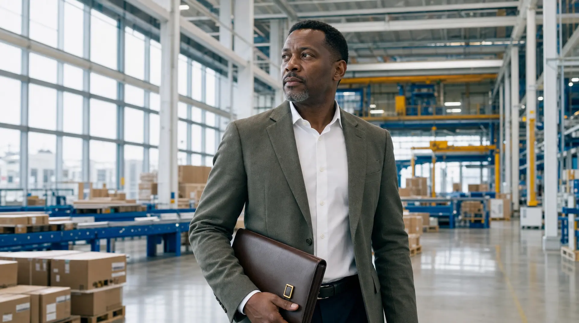 Operations leader in a warehouse holding a tablet, reflecting it modernization and digital transformation consulting.