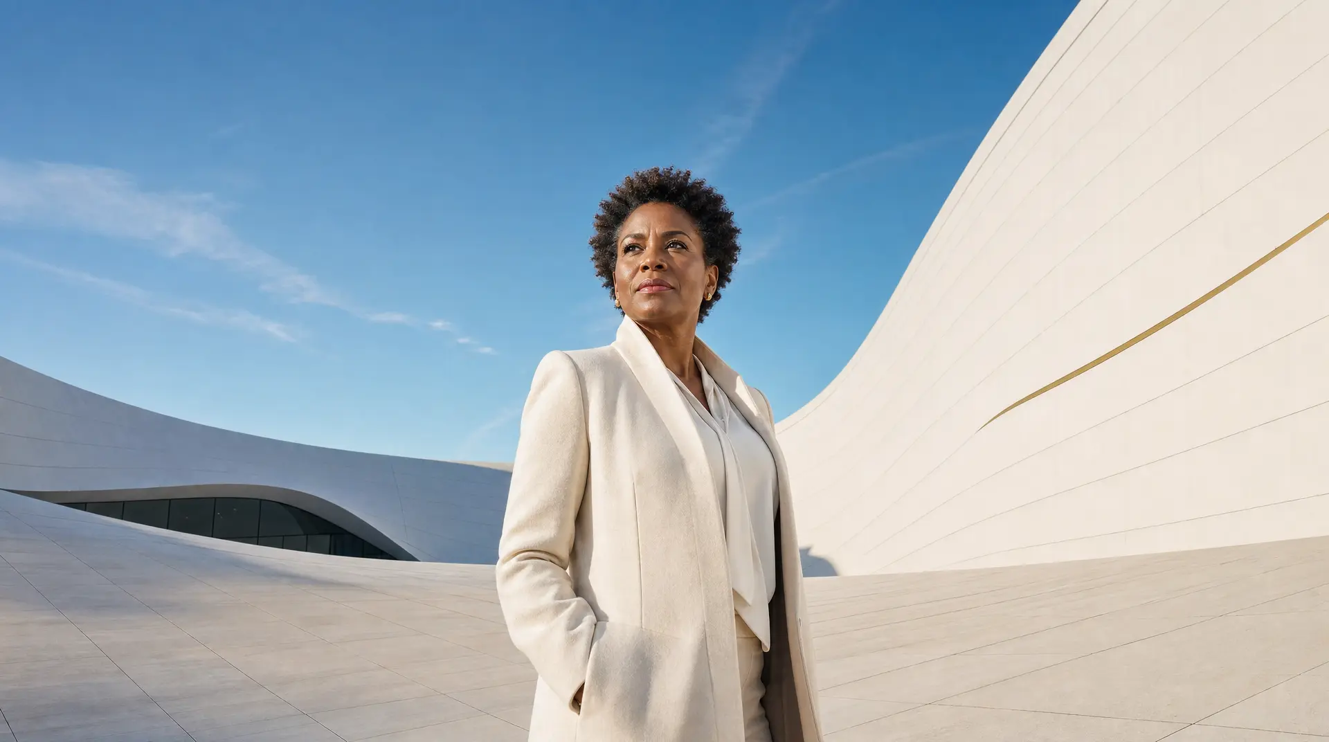 Business leader stands outside a modern building, reflecting digital transformation consulting services and technology-focused planning.