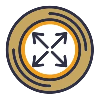 Circular emblem with concentric rings in gold, navy, and orange, with a central abstract arrow/chevron symbol in dark lettering. The Narrative Group.