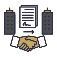 Blue server rack and data storage icons with a database symbol and network pathway on a dark background, representing digital IT infrastructure. The Narrative Group.