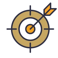 Security target icon with orange center and crosshair, white ring and navy outline on a dark background, minimal graphic design The Narrative Group.